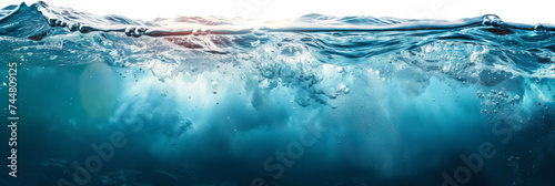 water wave underwater blue ocean. wide panorama background. photo