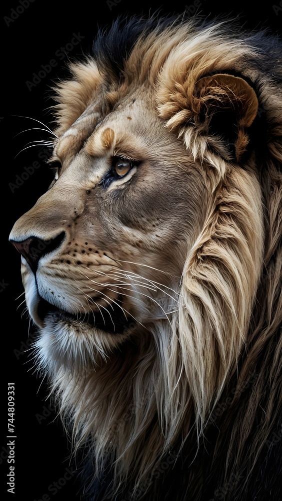 A close-up image of a lion