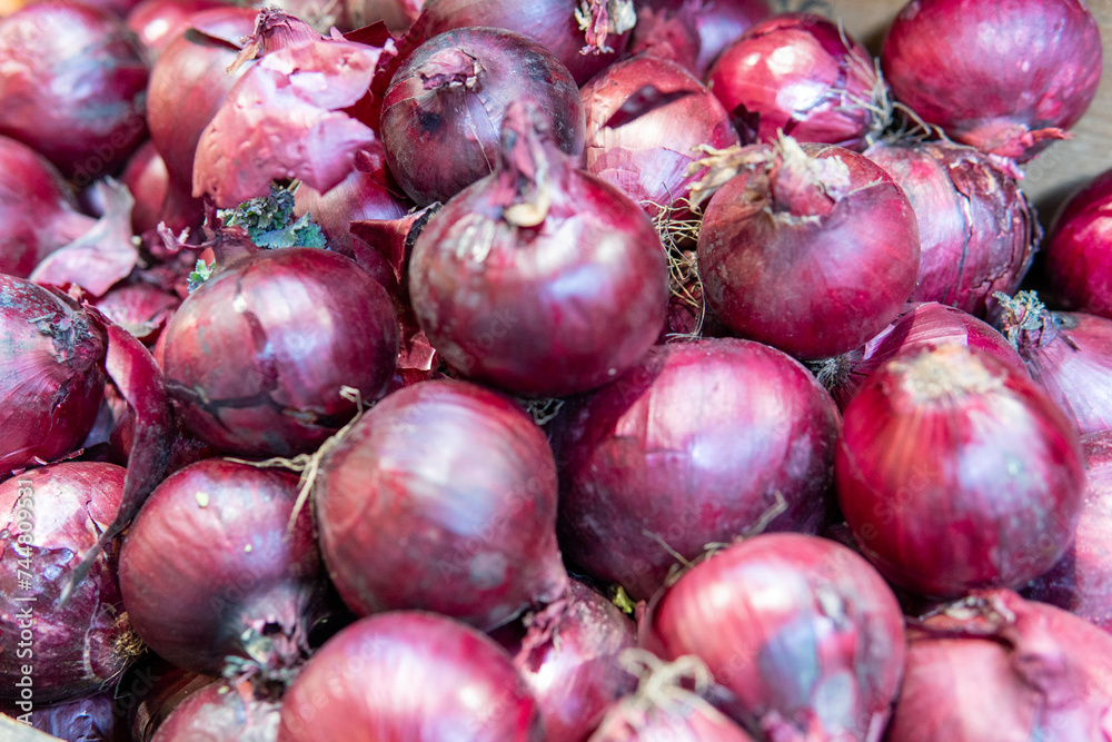Raw Red Onions Close Up