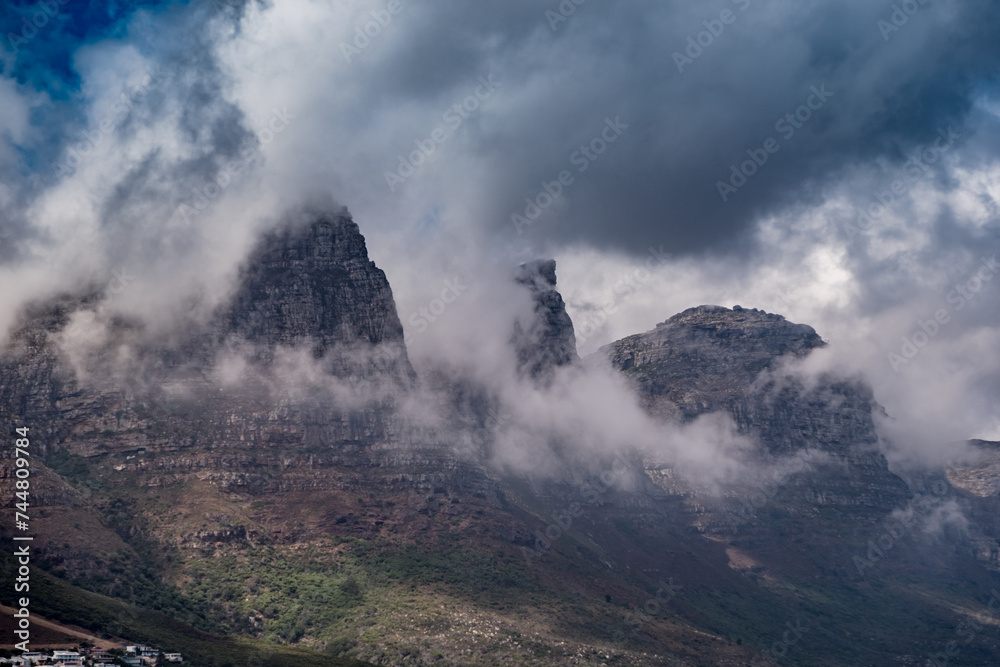 Twleve Apostles Hills shrouded in clouds in Cape Town, South Africa