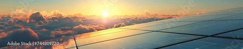 Vast Solar Panels Harnessing Energy Above Clouds at Sunrise