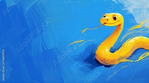 Illustration Yellow snake on blue background