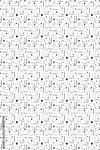 Seamless abstract geometric pattern. Memphis design backdrop. Seamless geometric pattern with black and white elements. Vector illustration.