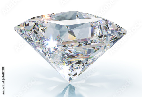 Big shiny princess cut diamond or gem isometric view. 3d illustration on white background