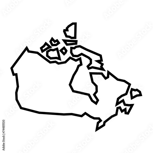 Canada country thick black outline silhouette. Simplified map. Vector icon isolated on white background.