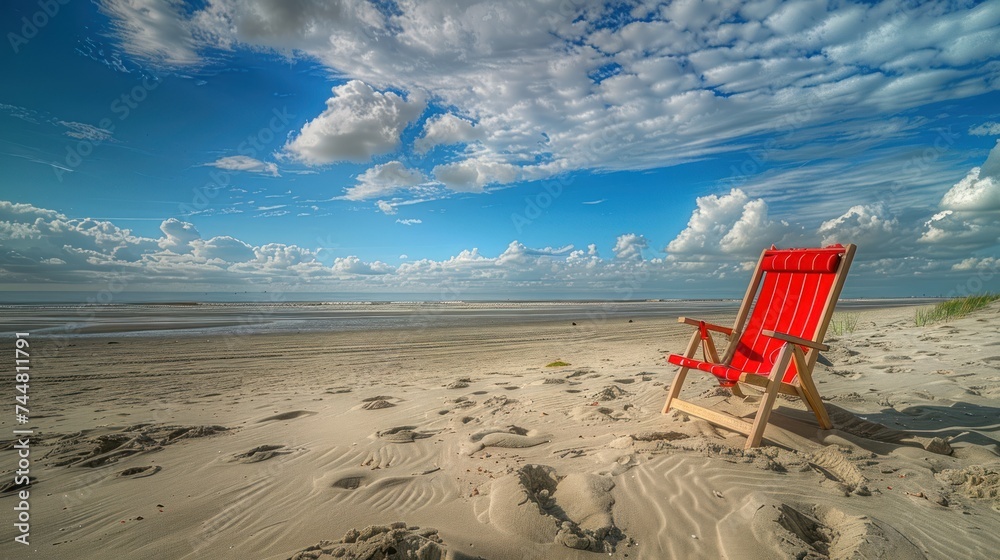 Summer vacation bliss as you lounge in a beach chair overlooking the sea coast, where sun, sand, and sea merge in perfect harmony. Summer vacation bliss as you lounge in a beach chair overlooking the sea coast, where sun, sand, and sea merge in perfect harmony.
