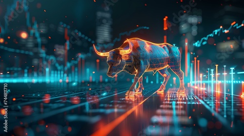 arrow show profit growth and bull. bull market on stock. generative AI