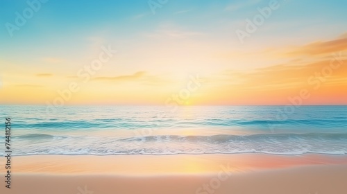 Summer holiday concept: Abstract blur blue, yellow and orange color sky beach sunset background © Elchin Abilov
