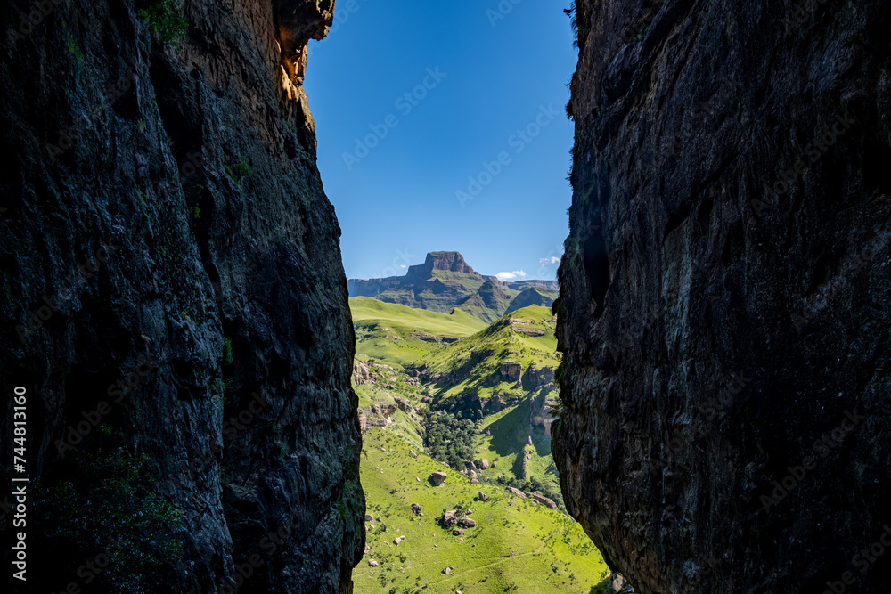 View from a crack going up to Gudu Falls in Drakensberg, South Africa