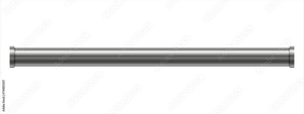 Cylinder metal straight pipe in realistic style. Stainless steel pipe for sewerage, water supply systems, industrial and construction. Vector illustration isolated on white background. - obrazy, fototapety, plakaty 