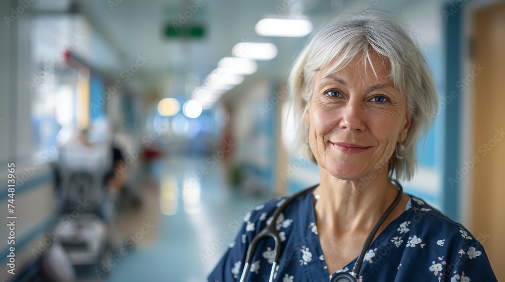 Portrait of a Smiling Professional Nurse in Modern Hospital Ward