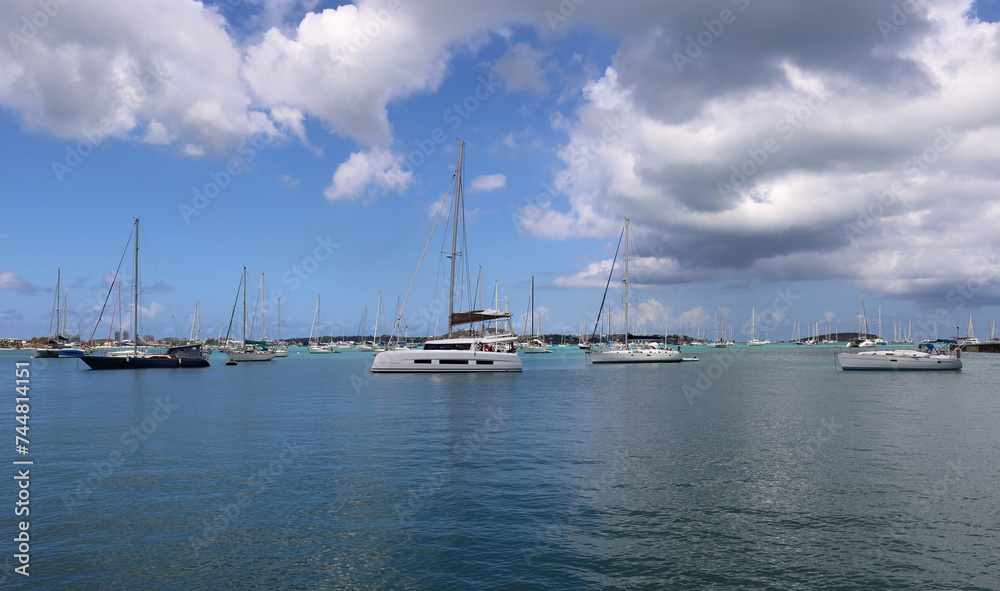 Yachts on anchorage in Philipsburg on St Maarten