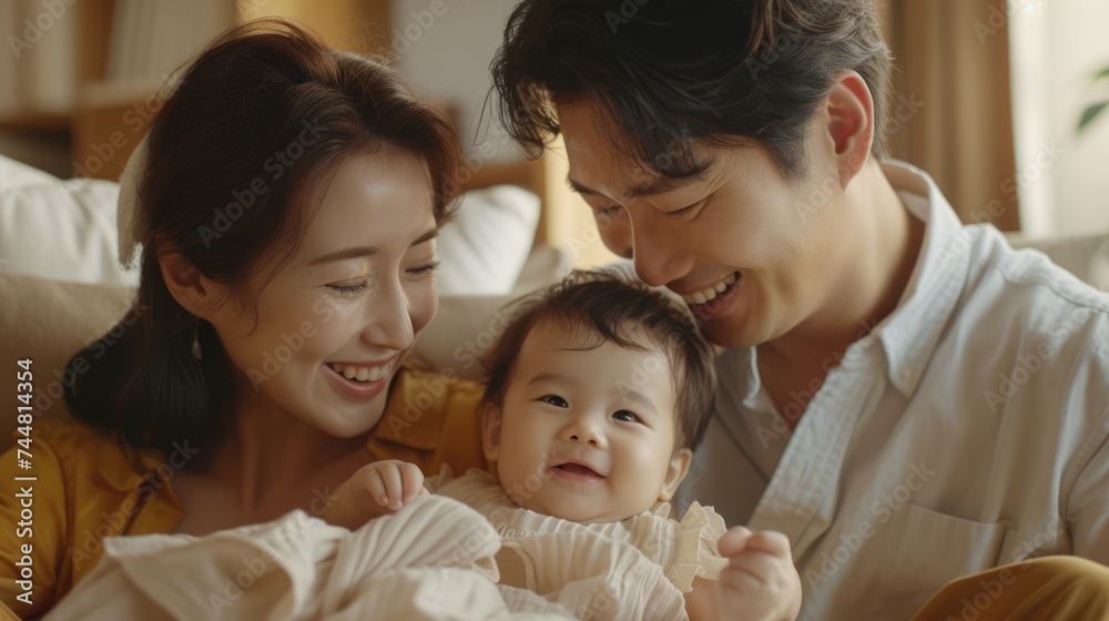 Happy family concept picture of mother, father and young daughter spending time together embracing happily at home. Happy family concept picture of mother, father and young daughter spending time together embracing happily at home.