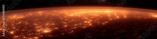 Panoramic View of Earth's Night Lights from Space, Glowing Urban Areas Spanning the Globe