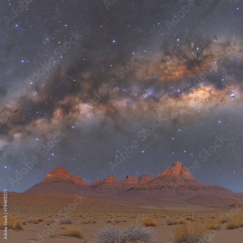 Starry Night Over Desert Mountain Range with Milky Way Galaxy Dominating the Sky © Ross