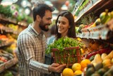 happy couple buying fresh food
