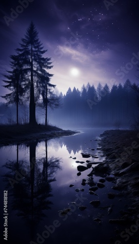 Purple gradient mystical moonlight sky with clouds, perfect background for your phone © AminaDesign