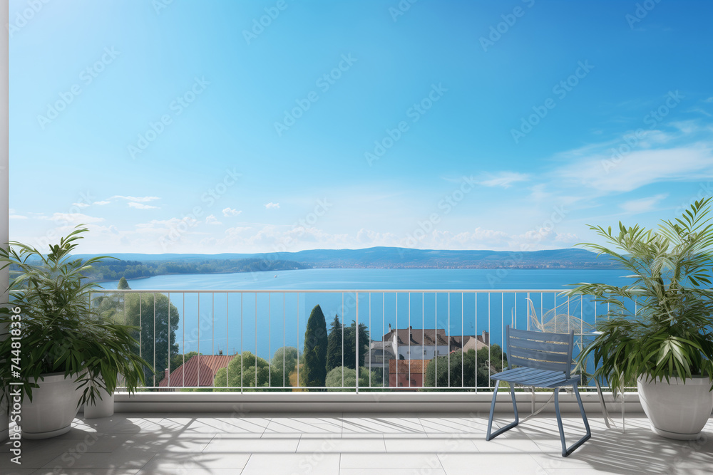 A terrace with a beautiful view. A background with a beautiful landscape. A town of the sea