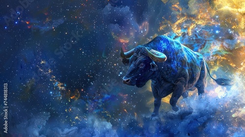 bull from cloudy nebula fantasy galaxy art