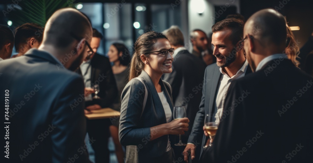 Professionals forging connections at a business networking event	 - obrazy, fototapety, plakaty 