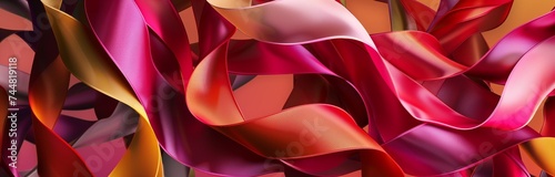 colorful satin ribbons in waves for background on white background
