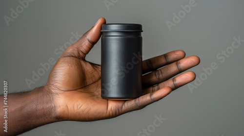 The hand of an African holding an aluminum can without logos