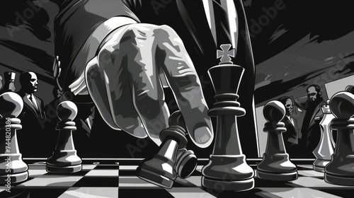 Businessman makes a move on the chessboard, the concept of leadership and success in business