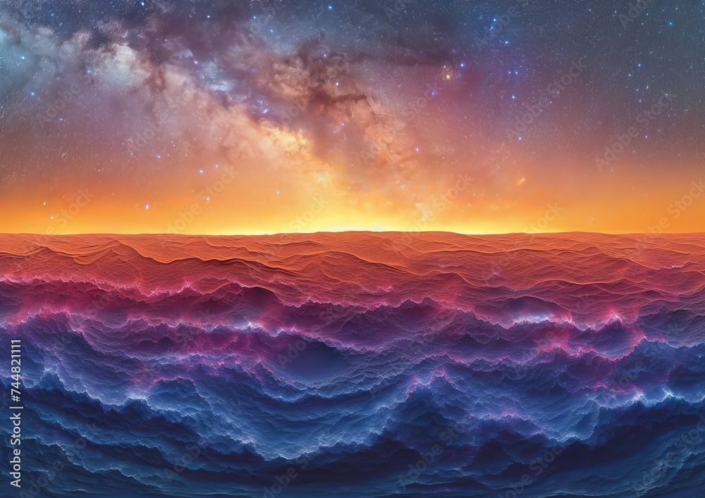 Surreal Ocean Waves of Clouds Under a Cosmic Sky, Abstract Artistic Representation of Natural Phenomena