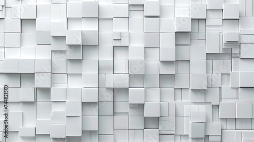Futuristic Tiles Arranged to Create a White Wall. Modern Interior Design Concept. Geometric Pattern.
