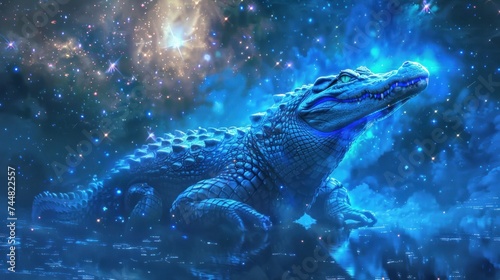 crocodile cosmic painting fantasy galaxy art