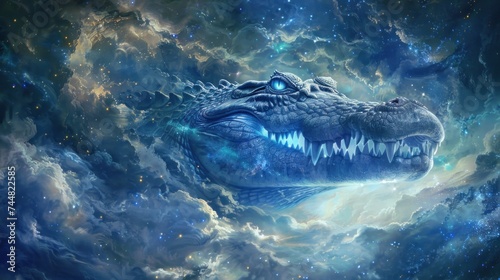 crocodile from cloudy nebula fantasy galaxy art
