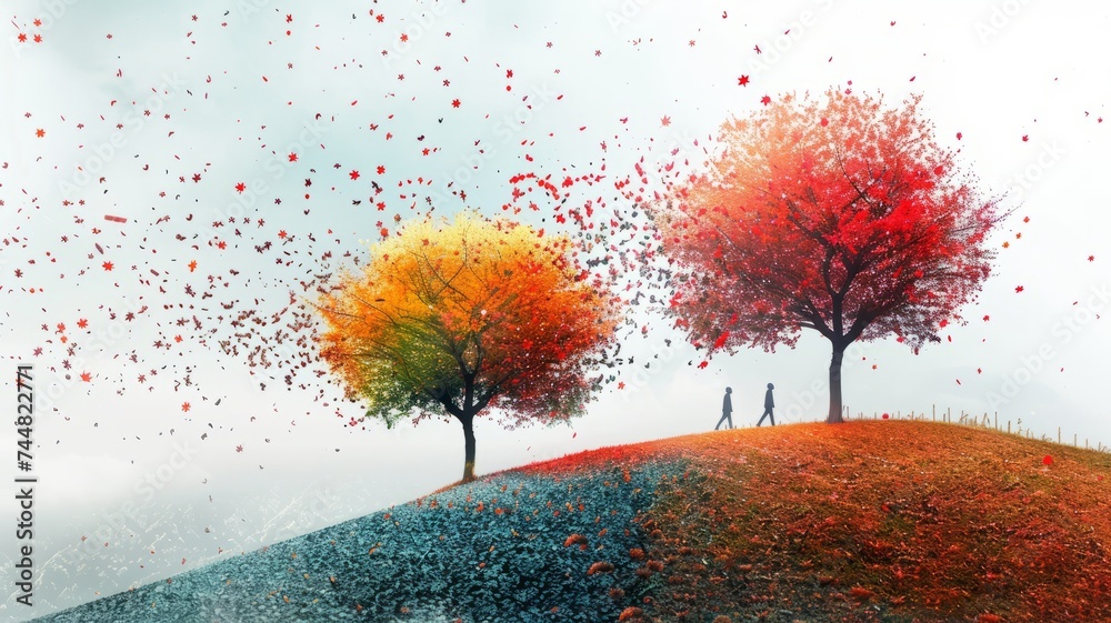 Gentle minimal autumn landscape - obrazy, fototapety, plakaty 