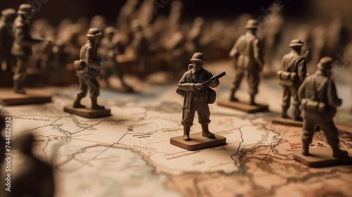   miniature soldiers and mercenaries on a map of europe photo