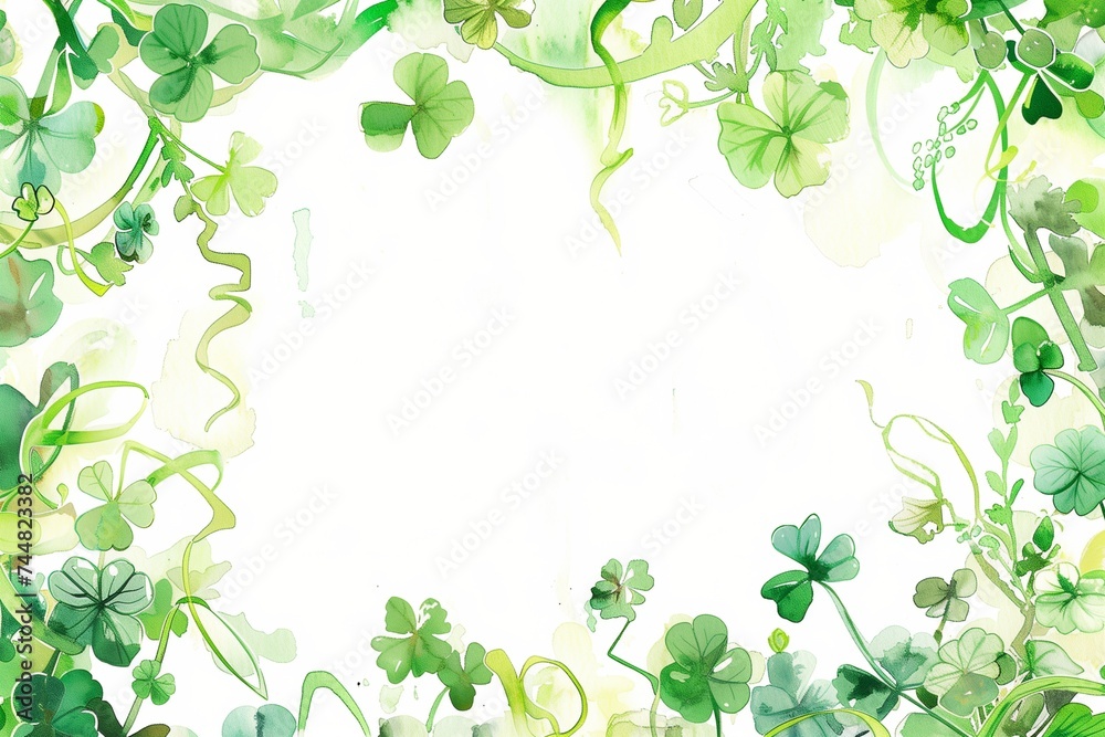 A watercolor card template for St. Patrick's Day with a large, empty space in the center for text, 