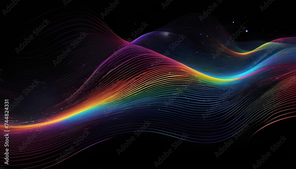 Holographic wavy colorful lines on black background Holographic wavy colorful lines on black background