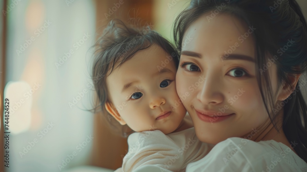 Happy family concept picture of mother and young daughter spending time together embracing happily at home. Happy family concept picture of mother and young daughter spending time together embracing happily at home.