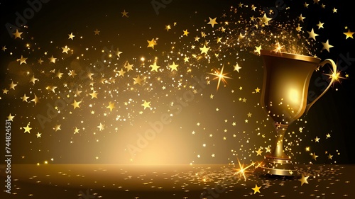 Winning champion cup background for golden cup award cup, red carpet cup abstract background with flying stars, award opening ceremony 
