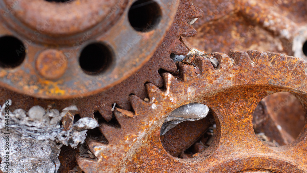 rusty gears of a gear mechanism close-up rusty gears of a gear mechanism close-up