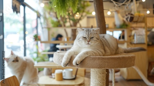Playful Cats Enjoying Their Time at a Modern Cat Cafe