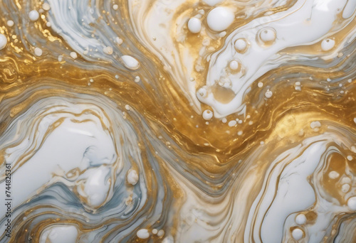 Acrylic Fluid Art Waves and bubbles in natural colors with golden inclusions Abstract marble backgro photo