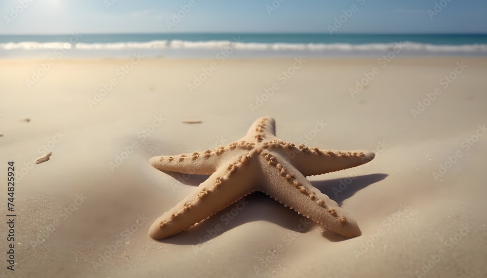 Starfish on the sand, sea in the distance Starfish on the sand, sea in the distance