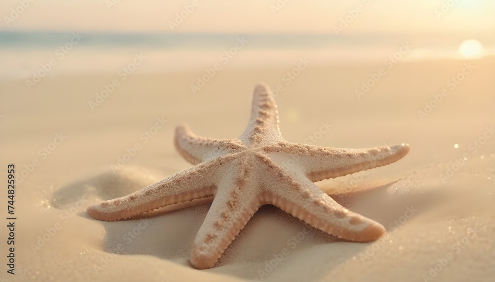 Starfish on the beach, sea in the distance blurred Starfish on the beach, sea in the distance blurred