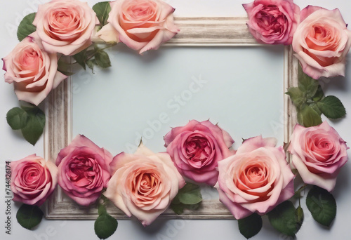 Arrangement of beautiful roses Floral flowers frame cut out on transparent background Mothers day Va