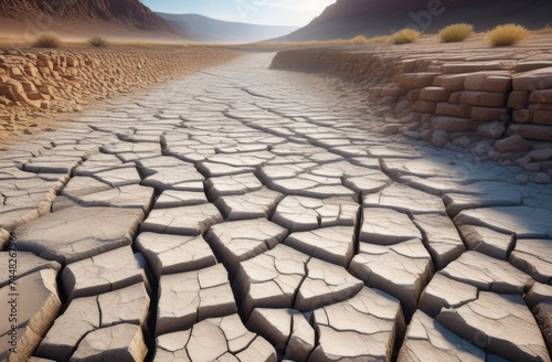 lifeless landscape with cracked earth, climate change. drought of lake as result of global warming