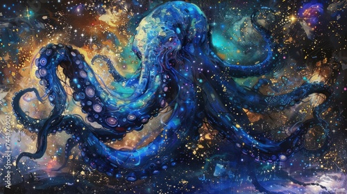 cosmic octopus fantasy galaxy art