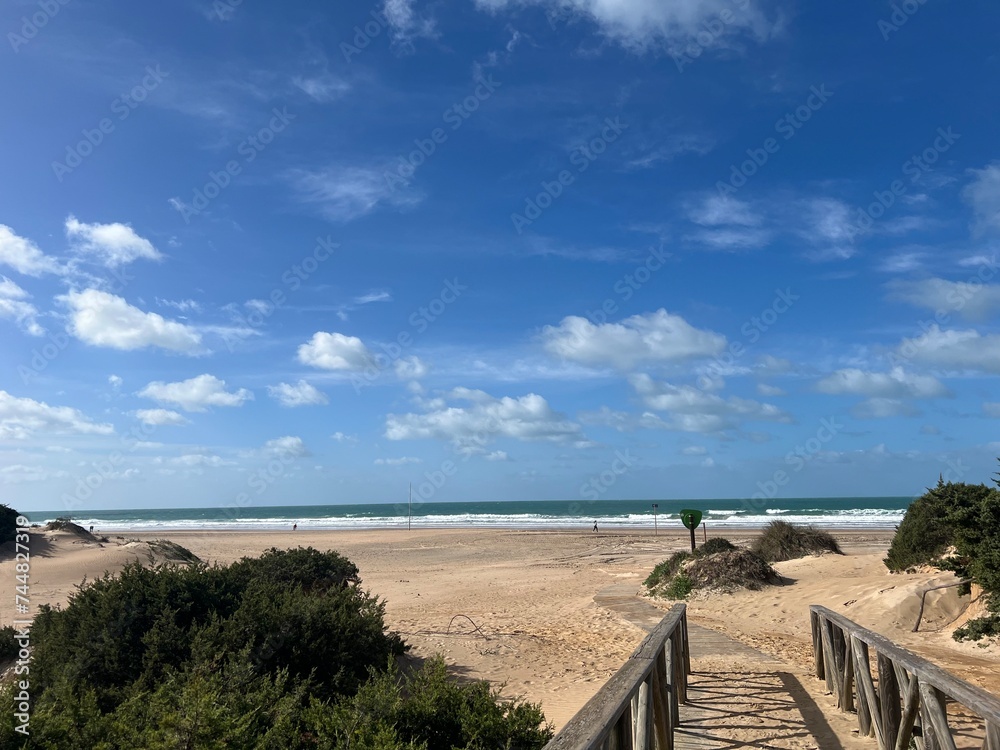Fototapeta premium Steg zum Strand bei wunderschönem Wetter im Frühling