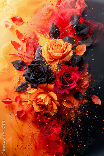Mystical Floral Splendor Roses in Smoke and Glitter Background Card Wallpaper Poster