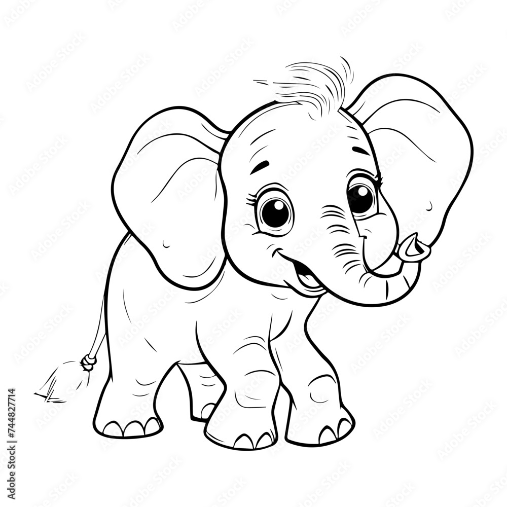 Naklejka premium Template for coloring cartoon animal baby elephant. Children's coloring book