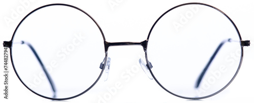 Round glasses lens on white background isolation