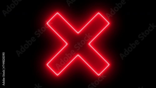Animated red false or incorrect red cross symbol on black background photo